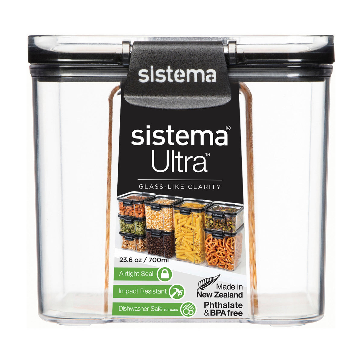 Sistema Ultra Clear Plastic Container Square 700ml Black