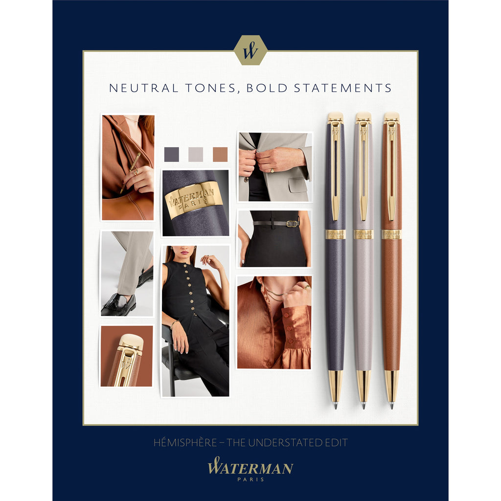 Waterman Hemisphere Metallic Grey Gold Trim Ballpoint Pen Medium Tip