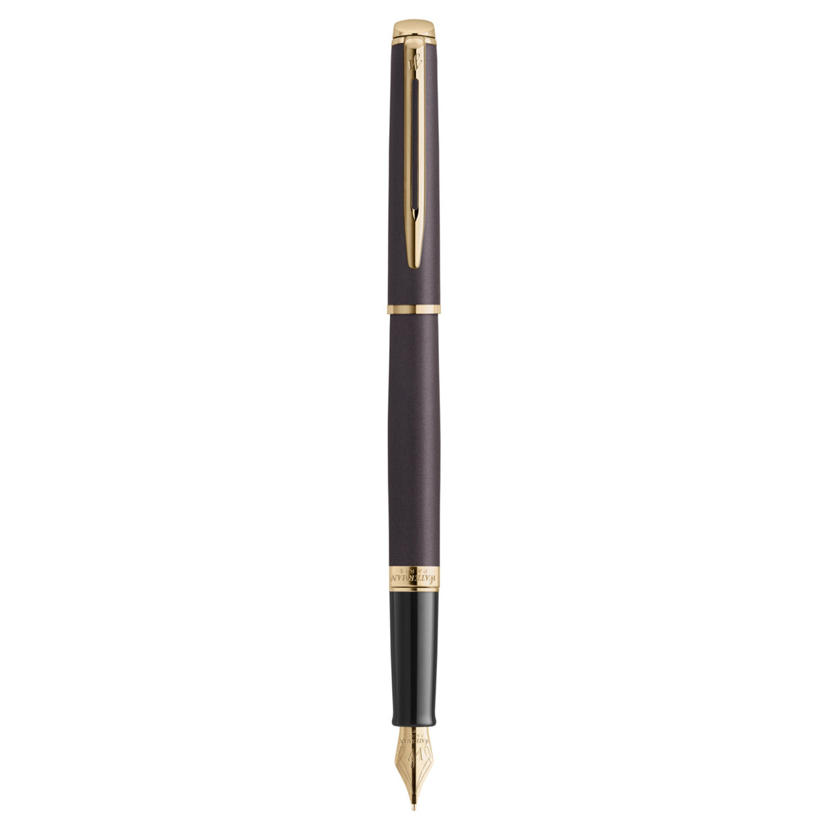 Waterman Hemisphere Metallic Black Gold Trim Fountain Pen Medium Nib