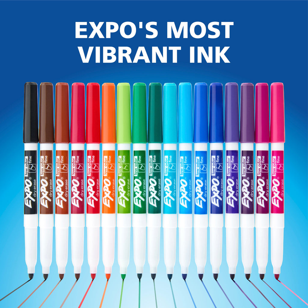 Expo Low Odour Dry Erase Whiteboard Markers Fine Tip Assorted Box 36