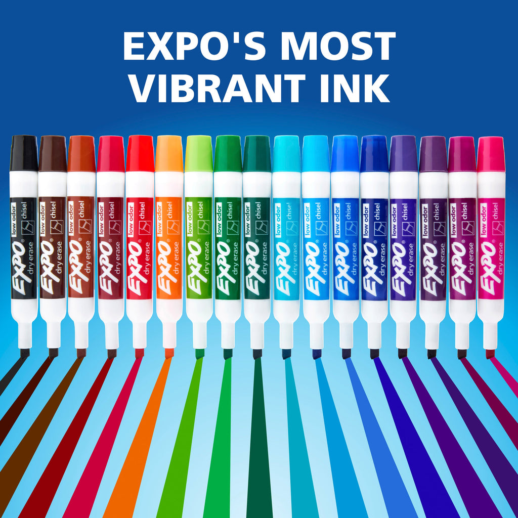 Expo Low Odour Dry Erase Whiteboard Markers Chisel Tip Assorted Box 36