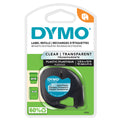 Dymo LetraTag Label Tape 12mm x 4m Black on Clear Plastic Single Roll
