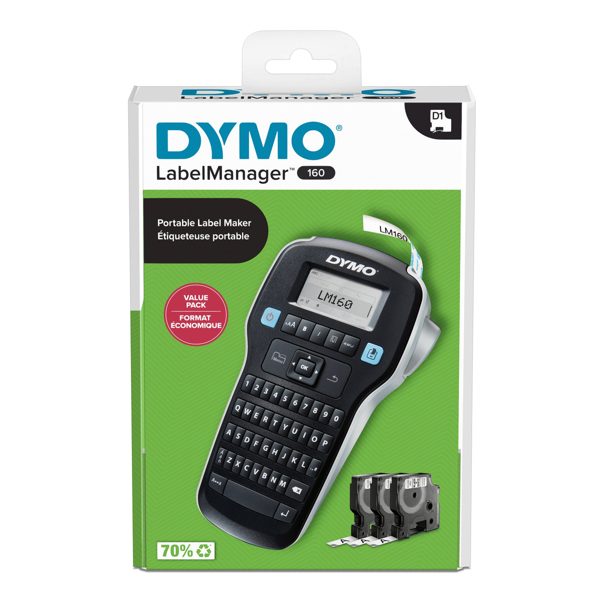 Dymo LabelManager 160 Handheld Labeller Value Pack with D1 Tapes