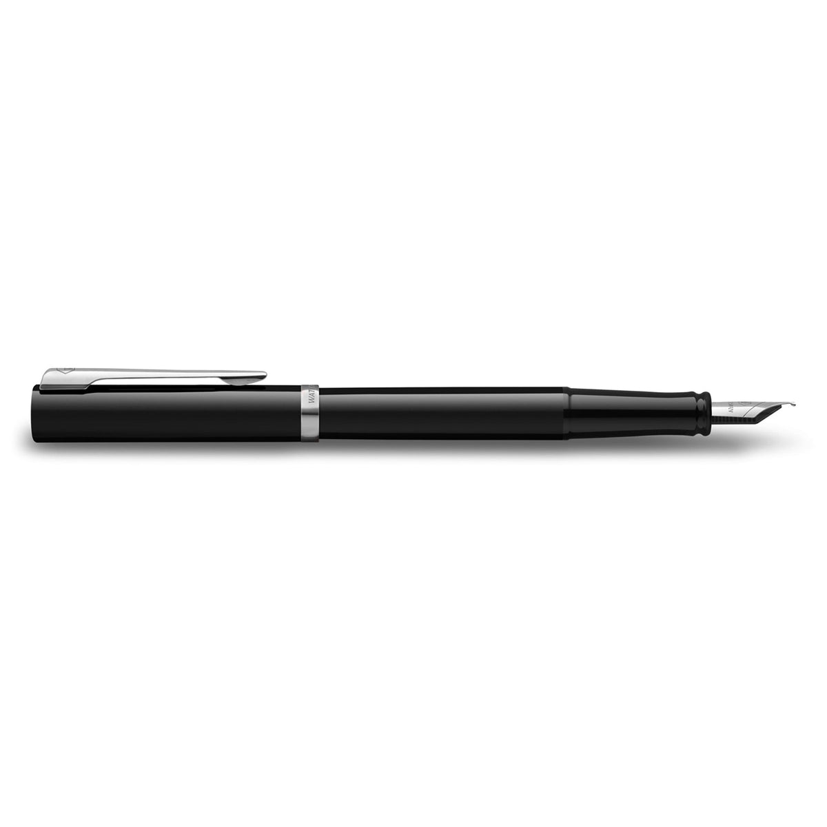 Waterman Impression Fountain Pen Black with Chrome Trim Medium Nib Blue Ink Gift Box