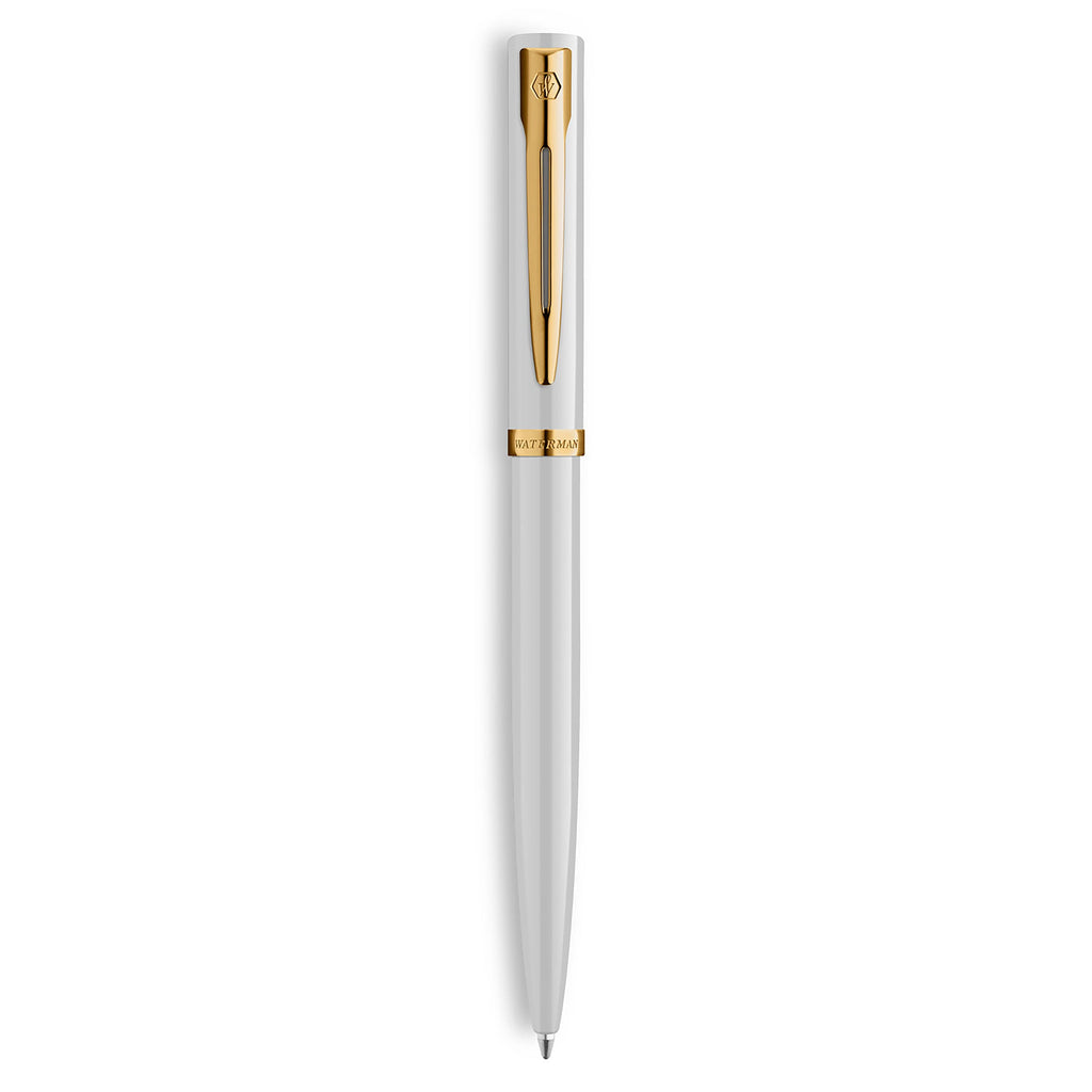 Waterman Impression Ballpoint Pen White with Gold Trim Medium Tip Blue Ink Gift Box