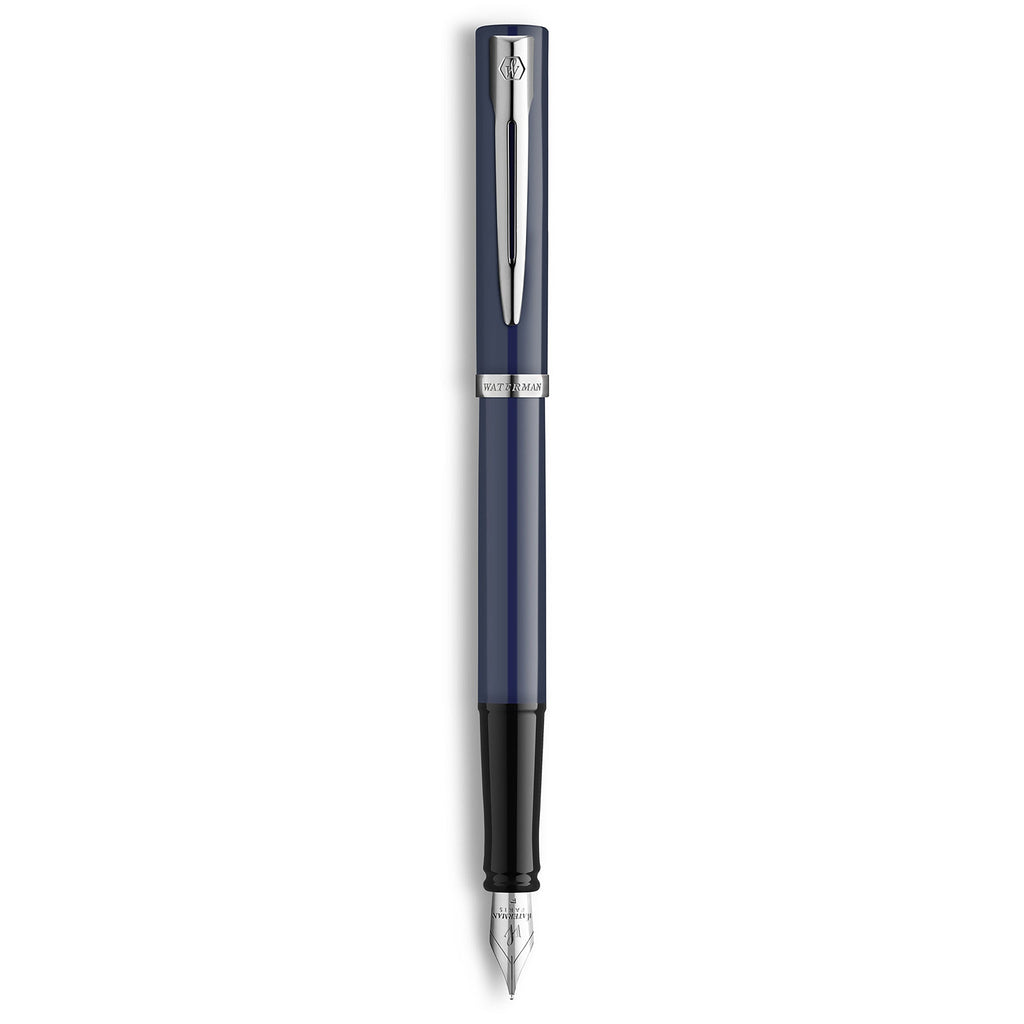 Waterman Impression Fountain Pen Blue with Chrome Trim Medium Nib Blue Ink Gift Box