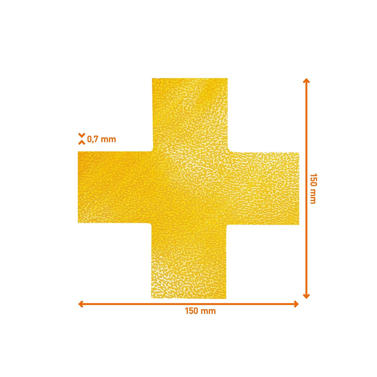 Durable floor marking cross dimension drawing: 150 x 150 mm, 0.7 mm thick
