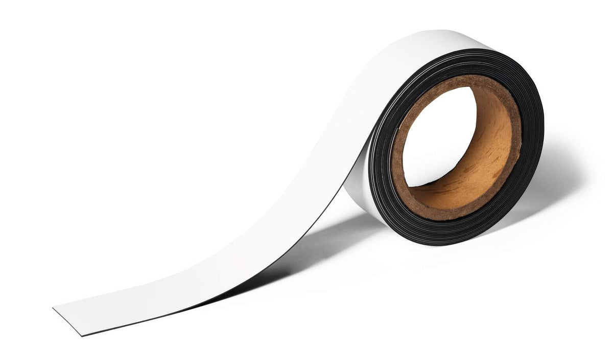 Durable 40 mm white magnetic labelling tape on its roll