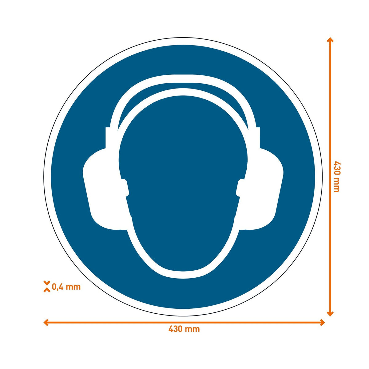 Dimension drawing of the Durable use ear protection floor sign, 430 mm round