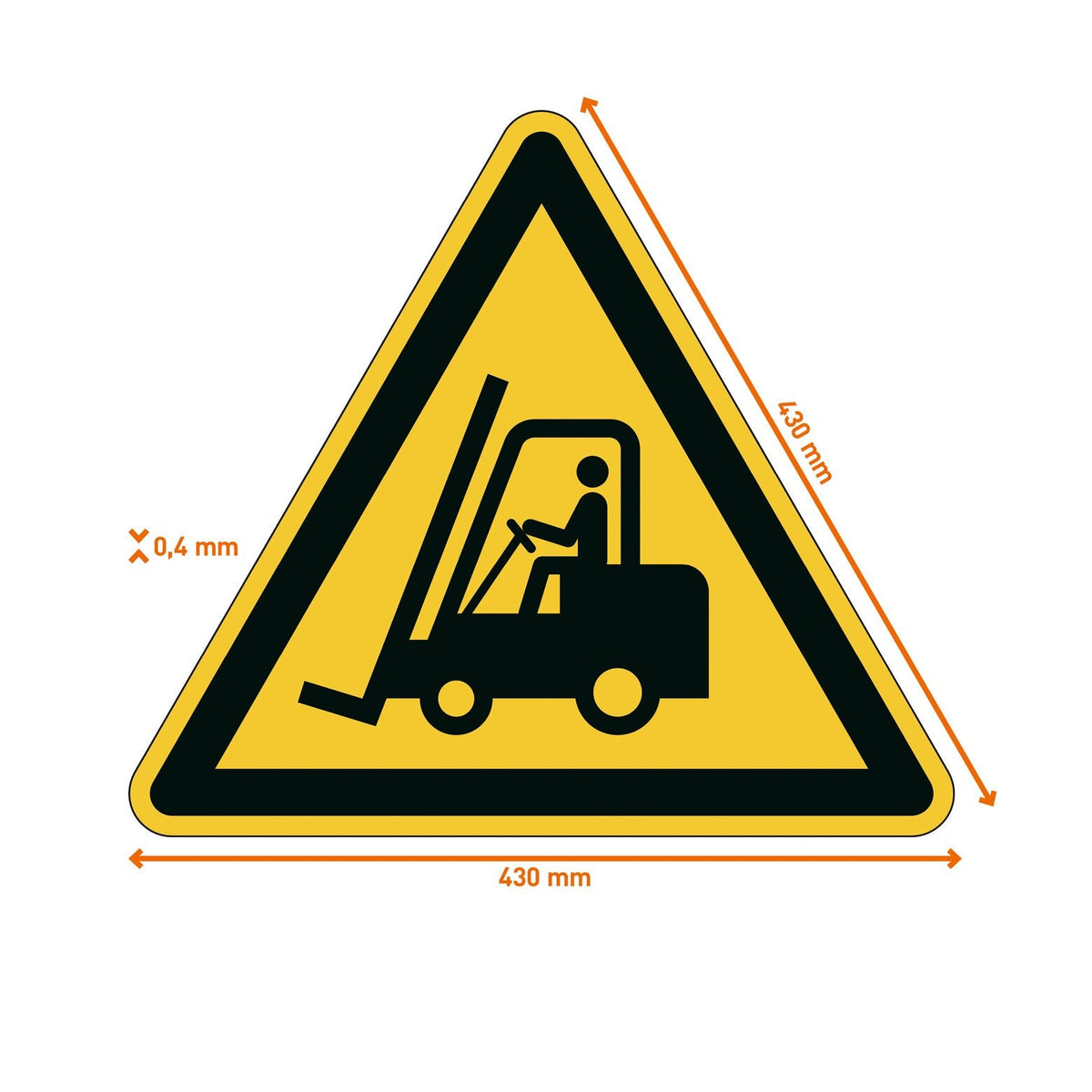 Dimension drawing of the Durable forklift warning floor sign, 430 x 430 mm triangle