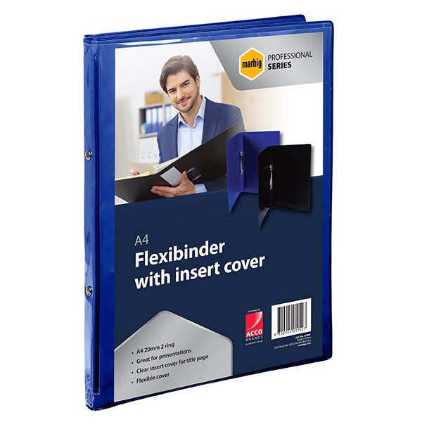 Marbig Professional Flexibinder 2 Ring 20mm A4 Clear Front Royal Blue