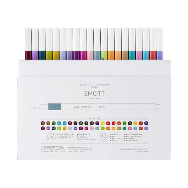 Uni Emott Everfine Fineliners 0.4mm Assorted Pack of 40