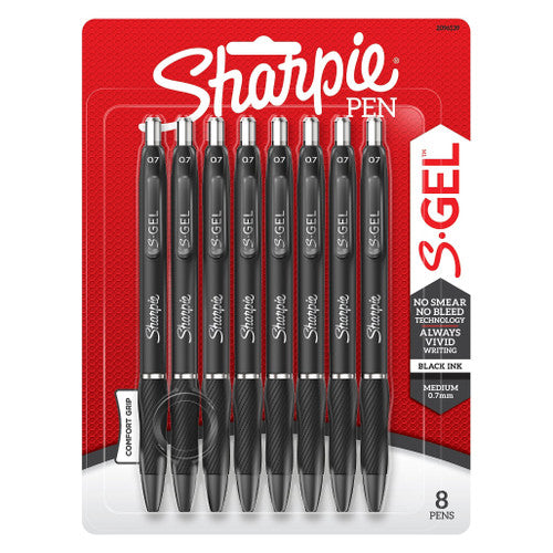 Sharpie S-Gel Retractable Pen Medium Point 0.7mm Black Pack of 8