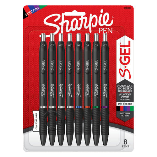 Sharpie S-Gel Retractable Pen Medium Point 0.7mm Assorted Pack of 8