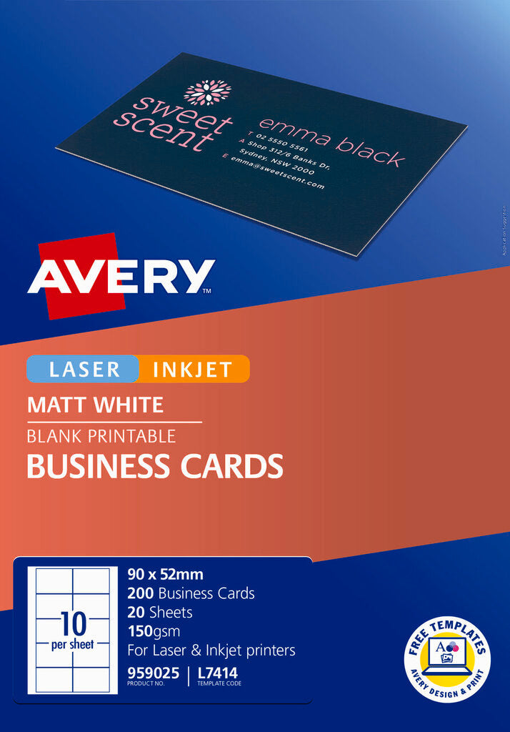 Avery White Micro-Perforated Laser and Inkjet Business Cards Matt 150gsm 10UP Small Pack
