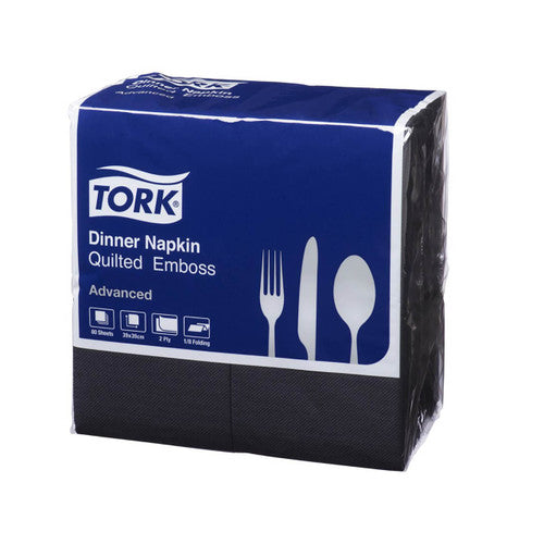 Tork Black Quilted Emboss Eightfold Dinner Napkin 2 Ply Carton of 12