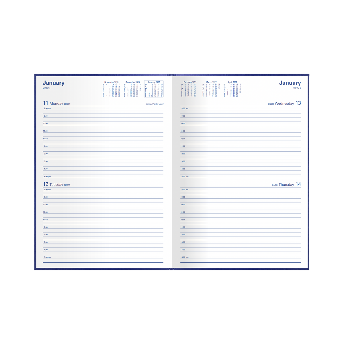 Collins Kingsgrove Diary 2027 A4 2 Days to a Page Blue