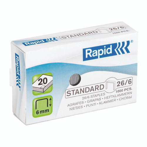 Rapid Standard 26/6mm Staples Box 1000