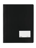 Durable DURALUX extra-wide A4 flat file in translucent black with business card label window on the front cover