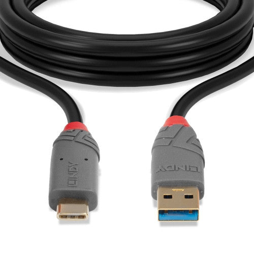 Lindy 1m USB 3.2 Type A to C Cable 10Gbps 5A PD Anthra Line