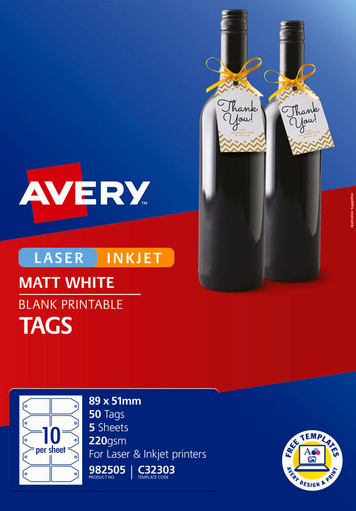 Avery Gift Tags C32303 50 Pack 89 x 51mm 10UP