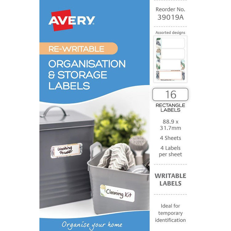 Avery Organisation and Storage Labels 88.9 x 31.7mm Rectangle Removable 16 Pack