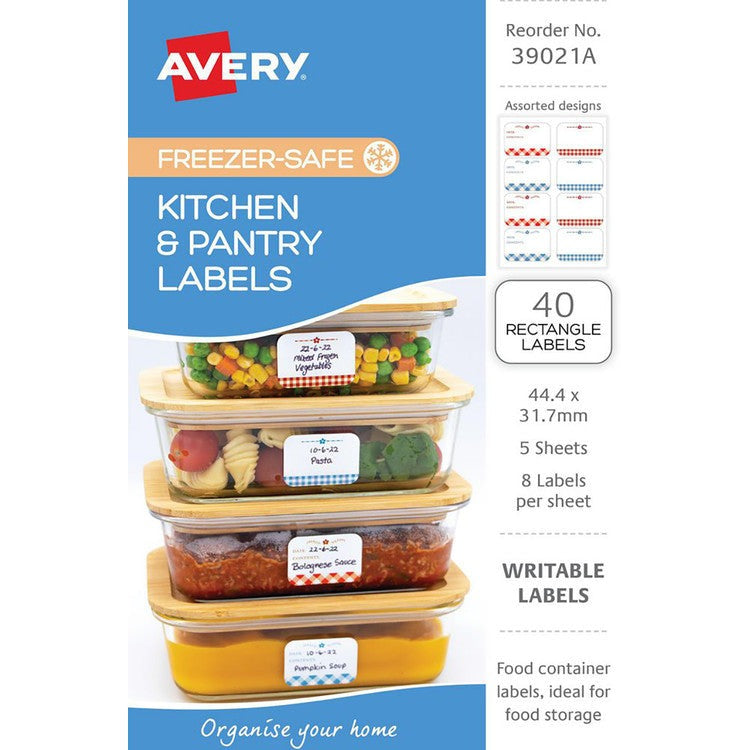 Avery Kitchen and Pantry Labels Gingham Design 44.4 x 31.7mm Rectangle Removable 40 Pack
