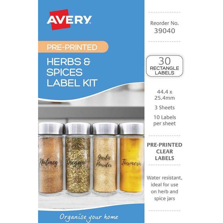 Avery Herb and Spices Label Kit 44.4 x 25.4mm Rectangle Removable 30 Pack