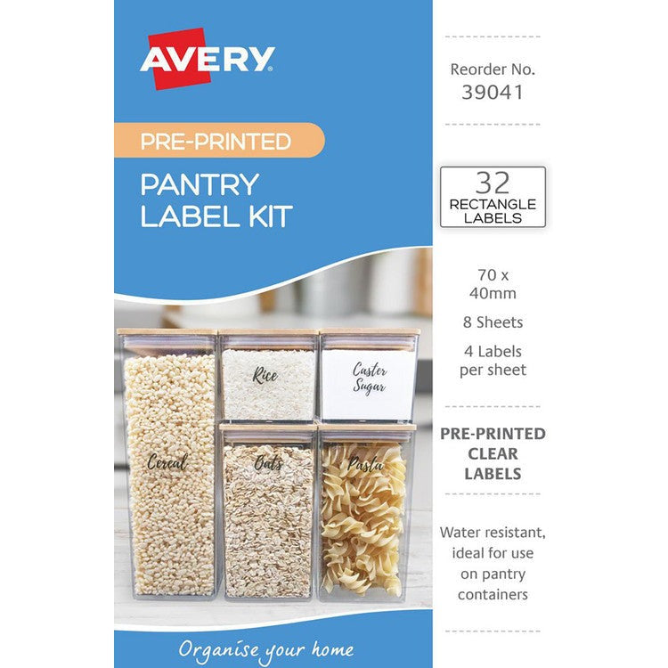 Avery Pantry Label Kit 70 x 40mm Rectangle Removable 32 Pack
