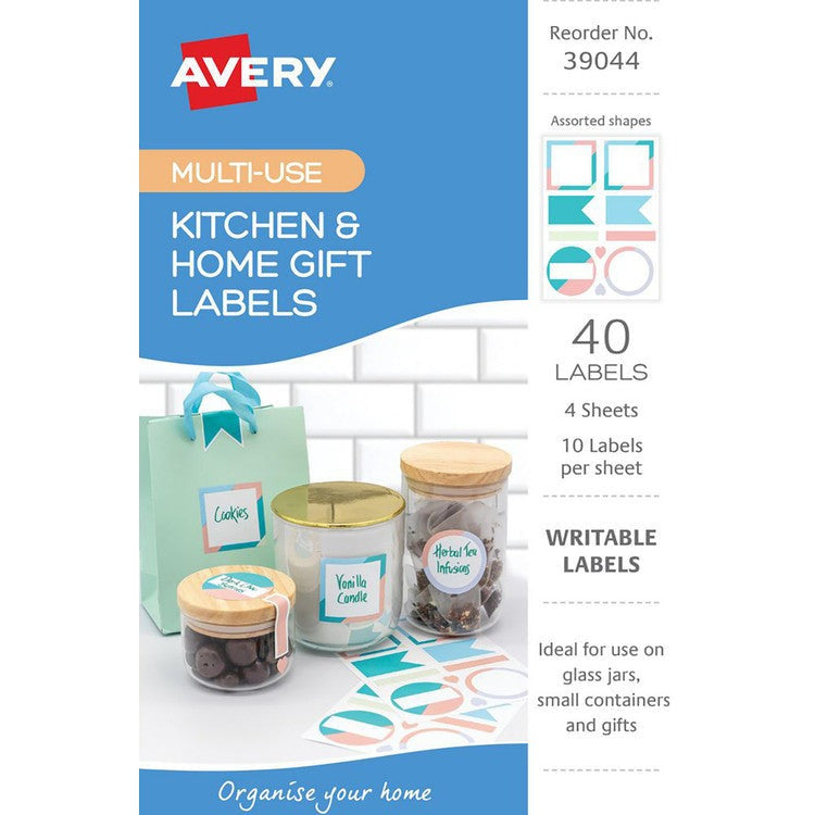 Avery Kitchen and Home Gift Labels Design 1 105 x 148mm Assorted Shapes Removable 40 Pack