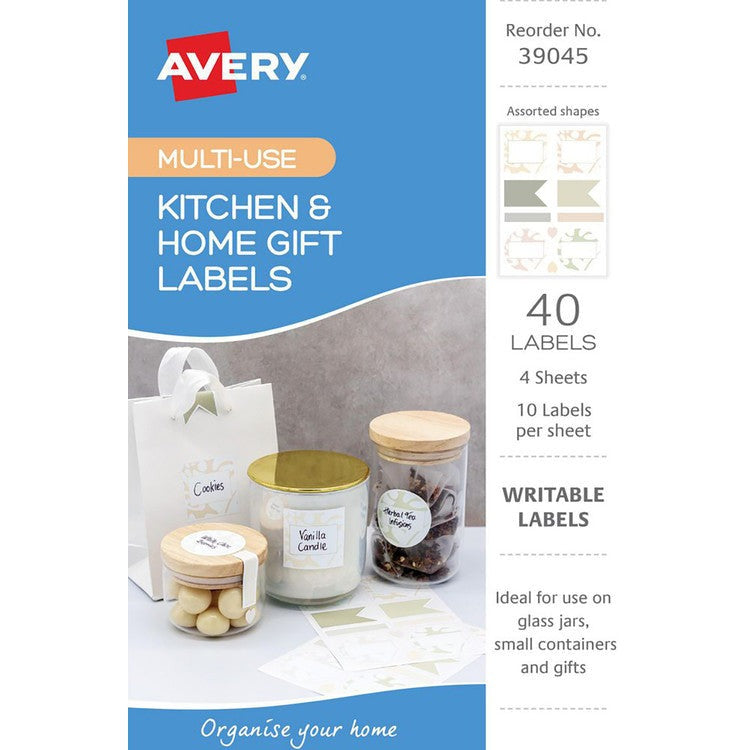 Avery Kitchen and Home Gift Labels Design 2 105 x 148mm Assorted Shapes Removable 40 Pack