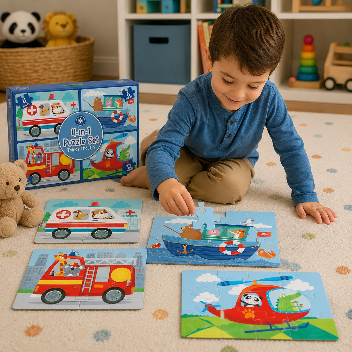4-in-1 Puzzle Set: Things That Go