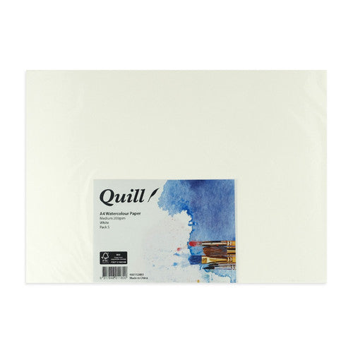 Quill Watercolour Paper Medium 200gsm A4 White Pack of 5