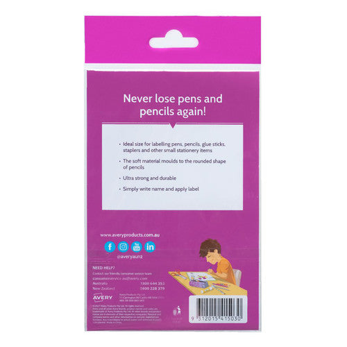 Avery Kids Pencil Labels Pink and Purple 52 x 12mm Pack 30