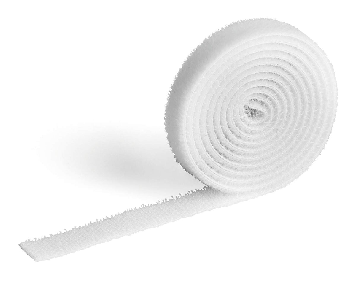 Close view of a white Durable CAVOLINE GRIP 10 mm hook and loop tape roll