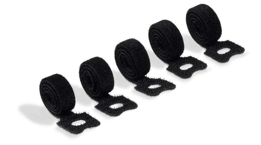 Five rolled black Durable CAVOLINE GRIP TIE hook and loop ties