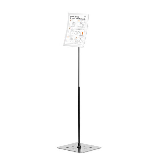 Duraview A4 floor stand holding an instruction sheet in portrait format