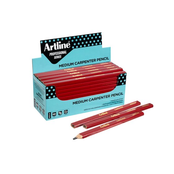 Open Artline Professional Series display box of medium carpenter pencils with red pencils in front