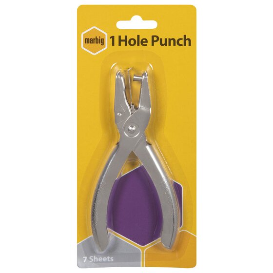Marbig 1 Hole Punch 7 Sheets Silver Blistercard