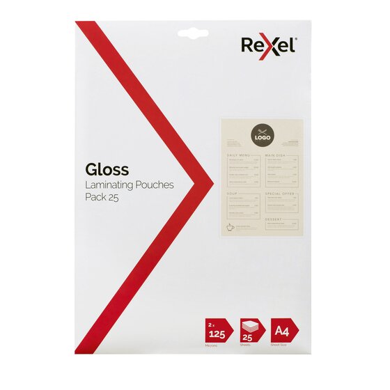 Rexel A4 Laminating Pouches 125 Micron Gloss Pack of 25