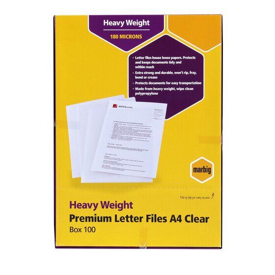 Marbig Ultra Letter File Polypropylene A4 Clear Box of 100