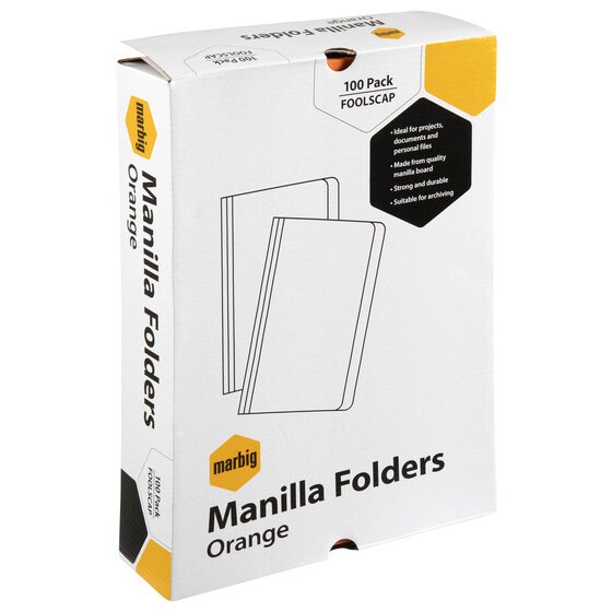 Marbig Manilla Folder Foolscap Orange Box of 100