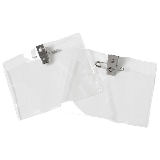 Rexel Card Holder Large 113 x 84mm with Pin and Clip Clear Pack of 10