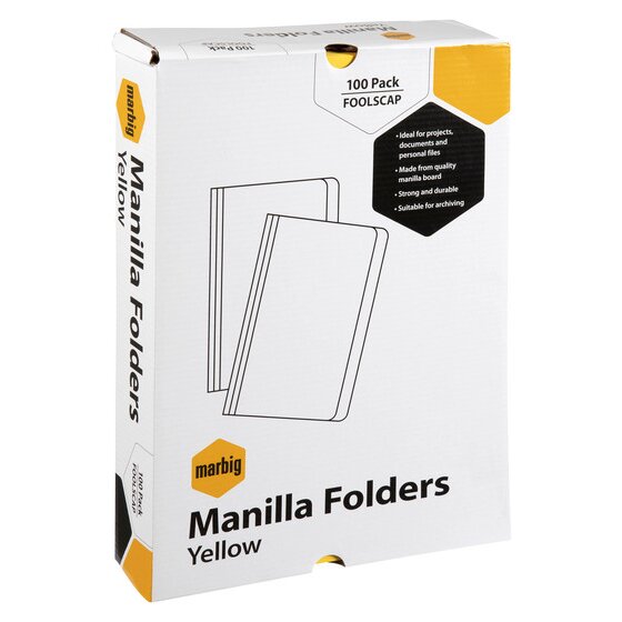 Marbig Manilla Folder Foolscap Yellow Box of 100