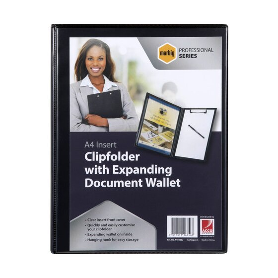 Marbig Professional Clipfolder Insert with Expanding Pocket Black