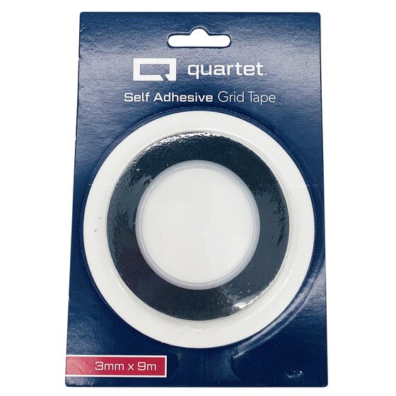 Quartet Self Adhesive Grid Tape P73081 in ACCO Australia's navy pack, a roll of black tape on a white core, labelled 3mm x 9m