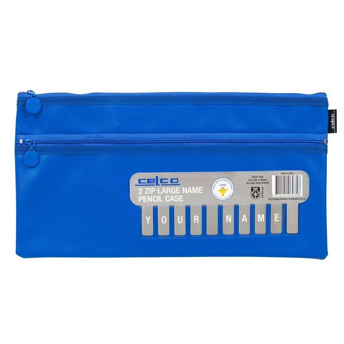 Celco Name Pencil Case Blue Large 2 Zip 350 x 180mm Pack of 10