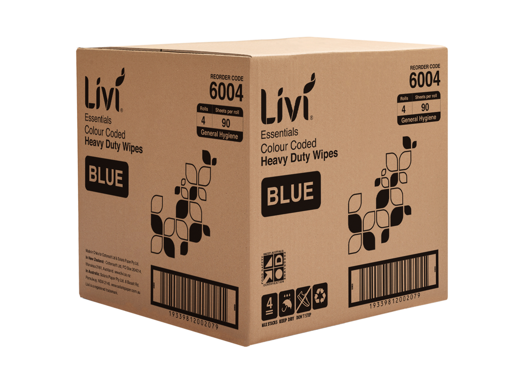 Livi 6004 Essentials Commercial Wipes Blue Carton 4 Rolls