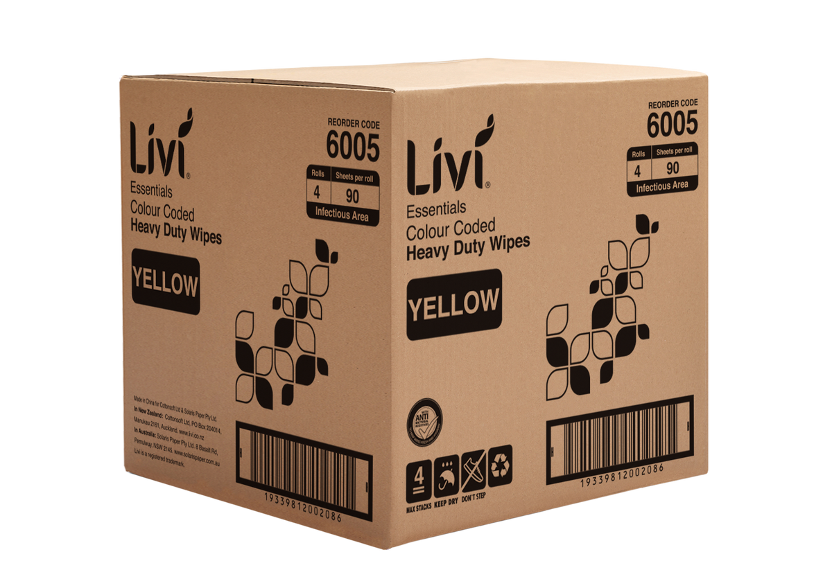 Livi 6005 Essentials Commercial Wipes Yellow Carton 4 Rolls