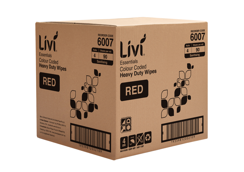 Livi 6007 Essentials Commercial Wipes Red Carton 4 Rolls